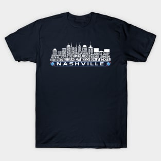 Tennessee Football Team All Time Legends, Nashville City Skyline T-Shirt